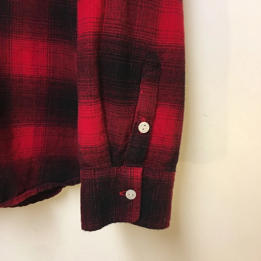 GapBody Pajama Top Women XL Red Black Buffalo Plaid Flannel Cotton Button Down